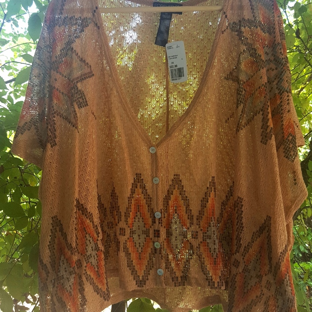 Delicate Boho Aztec Kimono Sleeve Cardigan Plus